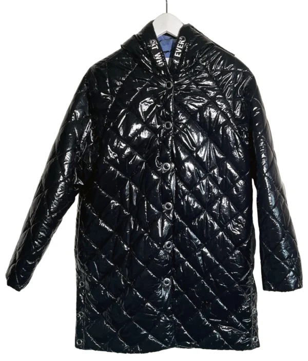 Zara Kids Girls Black Vinyl Puffer Jacket, Size 13-14, Excellent Condition