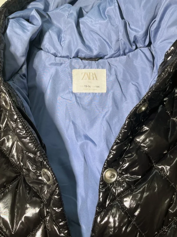 Zara Kids Girls Black Vinyl Puffer Jacket, Size 13-14, Excellent Condition